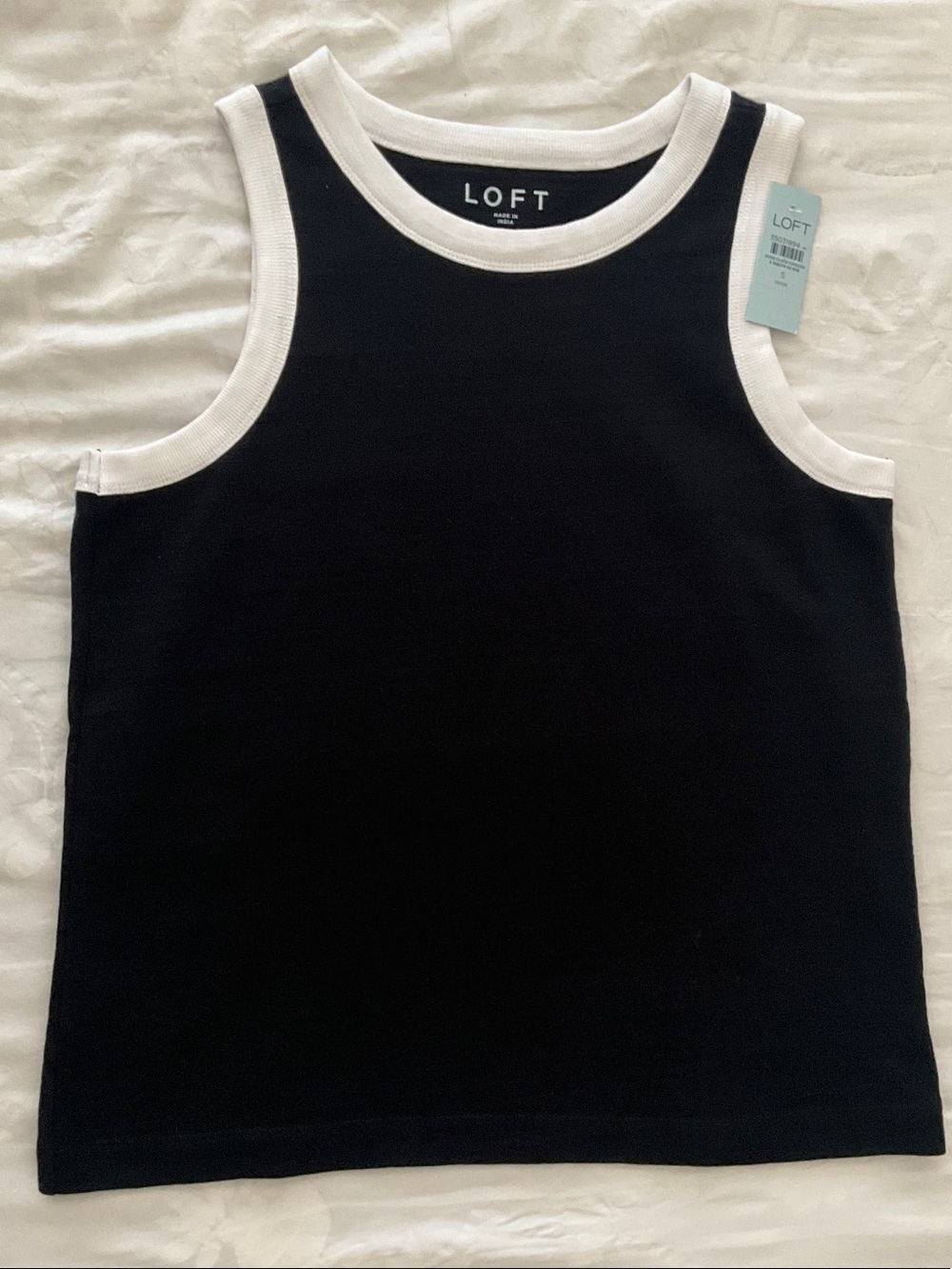 NWT LOFT Harbor Black Tank Top with White Trim , Petite Small